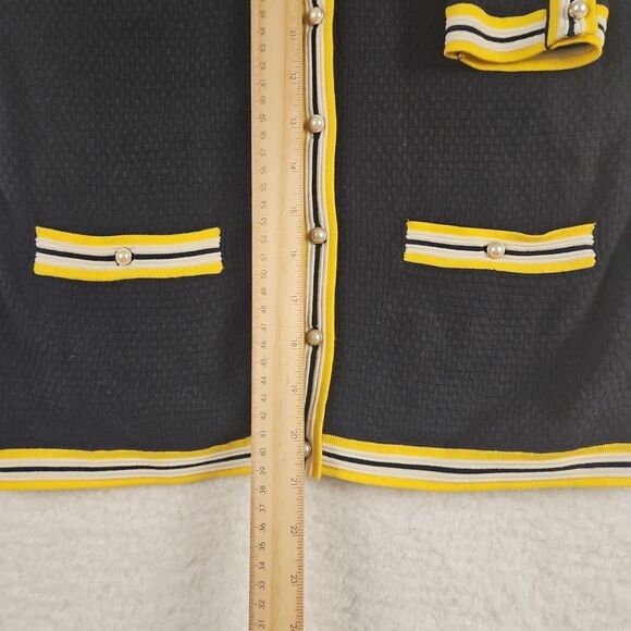 Talbots Cardigan Sweater Womens XS‎ Navy Blue Button Front Yellow White Trim - Picture 6 of 9